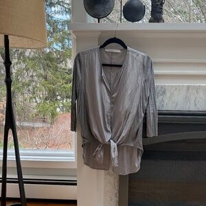 Lola & Sophie Mixed Fabric Silk Blouse